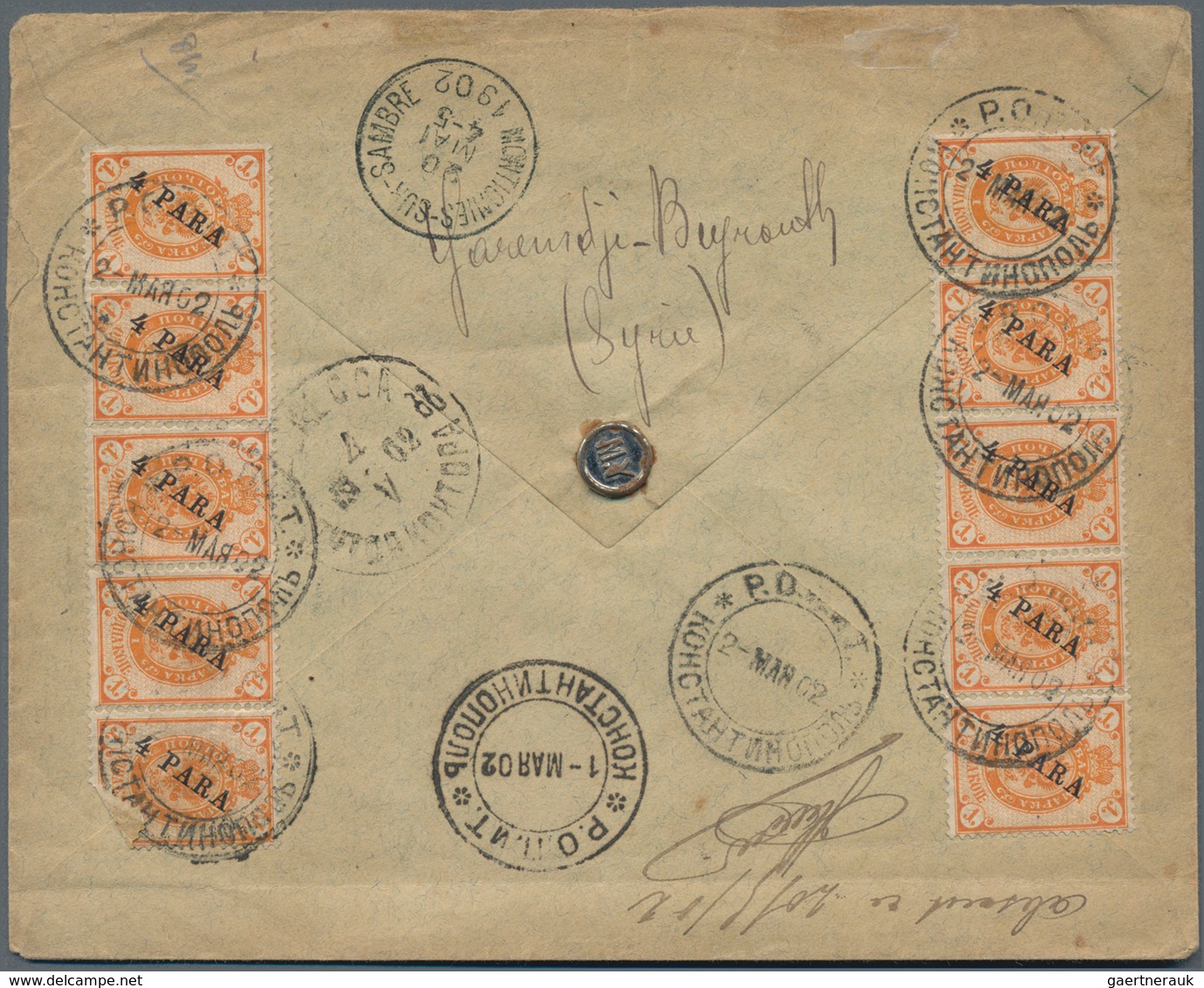 Russische Post In Der Levante - Staatspost: 1902, 10 Pa. On 2 K Green Horizontal Stripe Of Four, 1 P - Turkish Empire