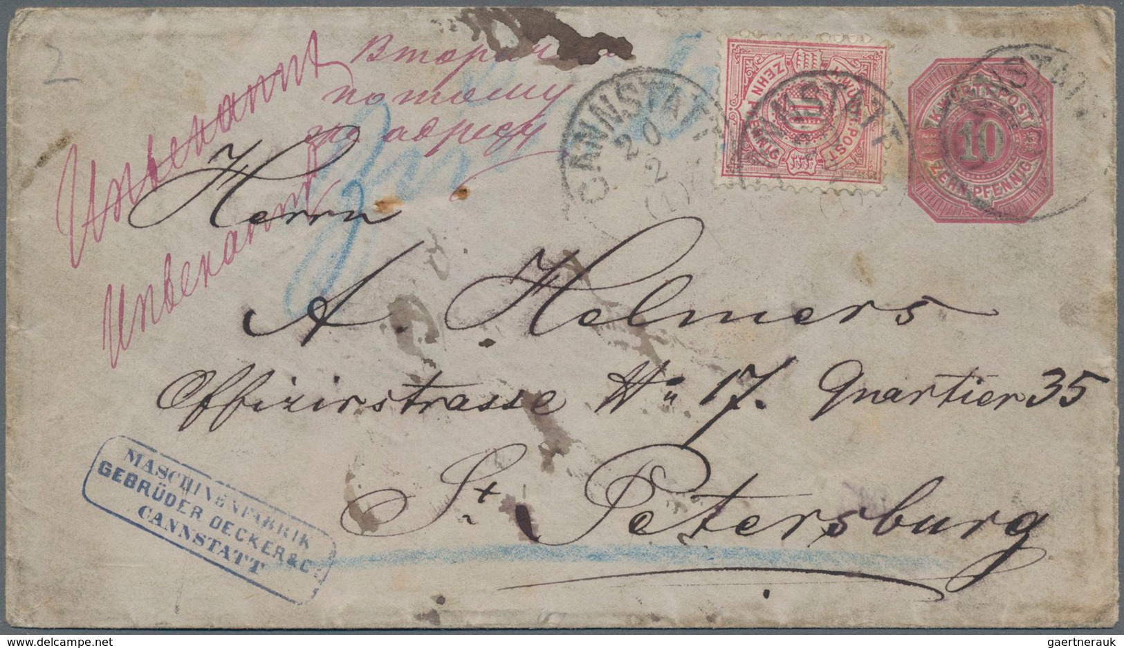 Russland - Besonderheiten: 1878, Incoming Mail, Postal Stationary 10 Pfg. With 10 Pfg. In Addition F - Other & Unclassified