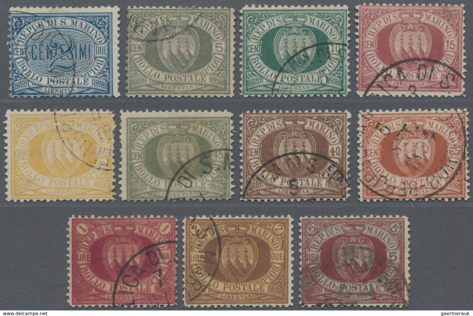 San Marino: 1892/1894, Coat Of Arms And Numeral Complete Set Of 11 Fine Used And Scarce, Mi. € 800,- - Altri & Non Classificati