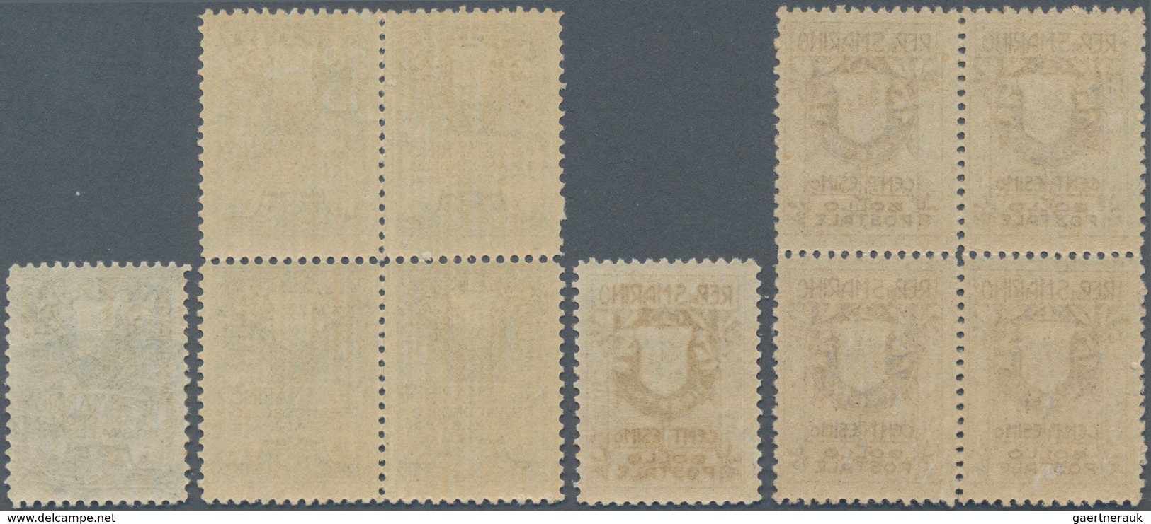 San Marino: 1907, 1 C Sepia And 15 C Grey-green Type II In Blocks Of Four (prefolded) And Single Sta - Andere & Zonder Classificatie