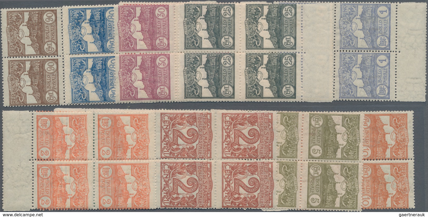 San Marino: 1921, Defenitives, Sassone 69/81 Mint Never Hinged In Blocks Of Four. Catalogue Value Fo - Andere & Zonder Classificatie