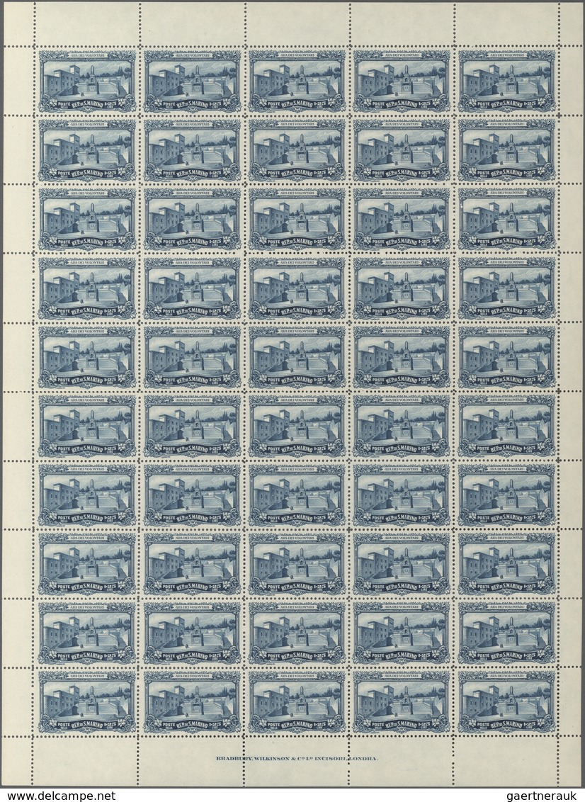 San Marino: 1927, War Memorial Complete Set Of Three In Complete Folded Sheets With 50 Sets And Impr - Andere & Zonder Classificatie