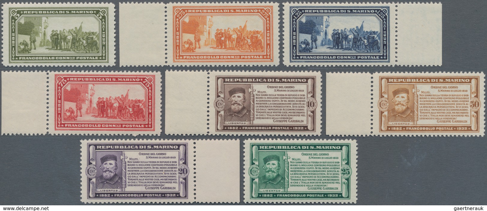 San Marino: 1932, Guiseppe Garibaldi, Sassone 168/175 Mint Never Hingend. Catalogue Value 1750 € - Andere & Zonder Classificatie