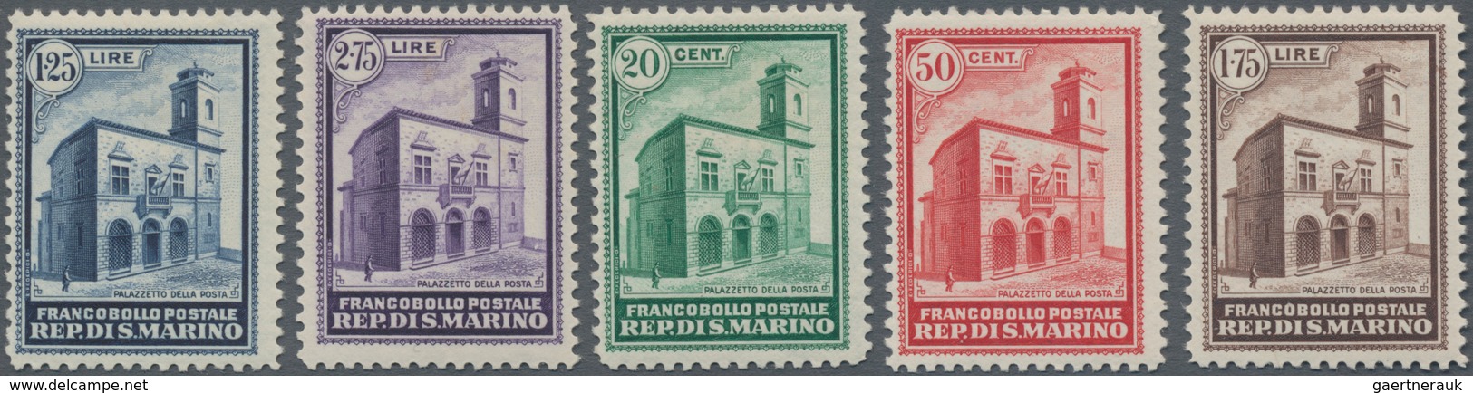 San Marino: 1932, Inauguration Of The New Post Building, Sassone 159-163 Mint Never Hinged. Catalogu - Sonstige & Ohne Zuordnung
