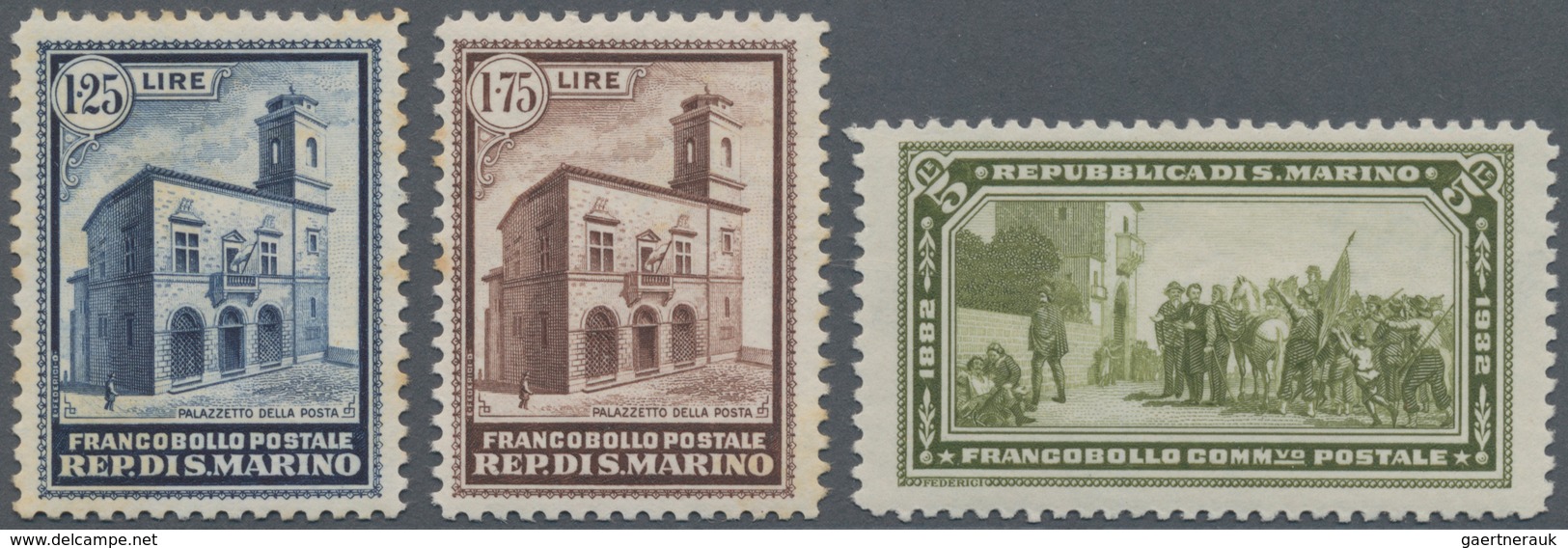 San Marino: 1932. Lot Of 1.25 L & 1.75 L "Inauguration Of The New Post Office Building", And 5 L "50 - Andere & Zonder Classificatie
