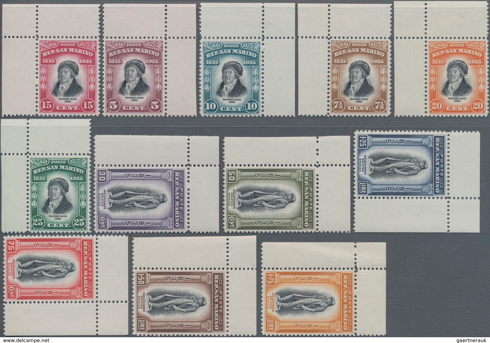 San Marino: 1935, Melciorre Delficio, Sassone 193-204 Mint Never Hinged. All Stamps With Corner Marg - Andere & Zonder Classificatie