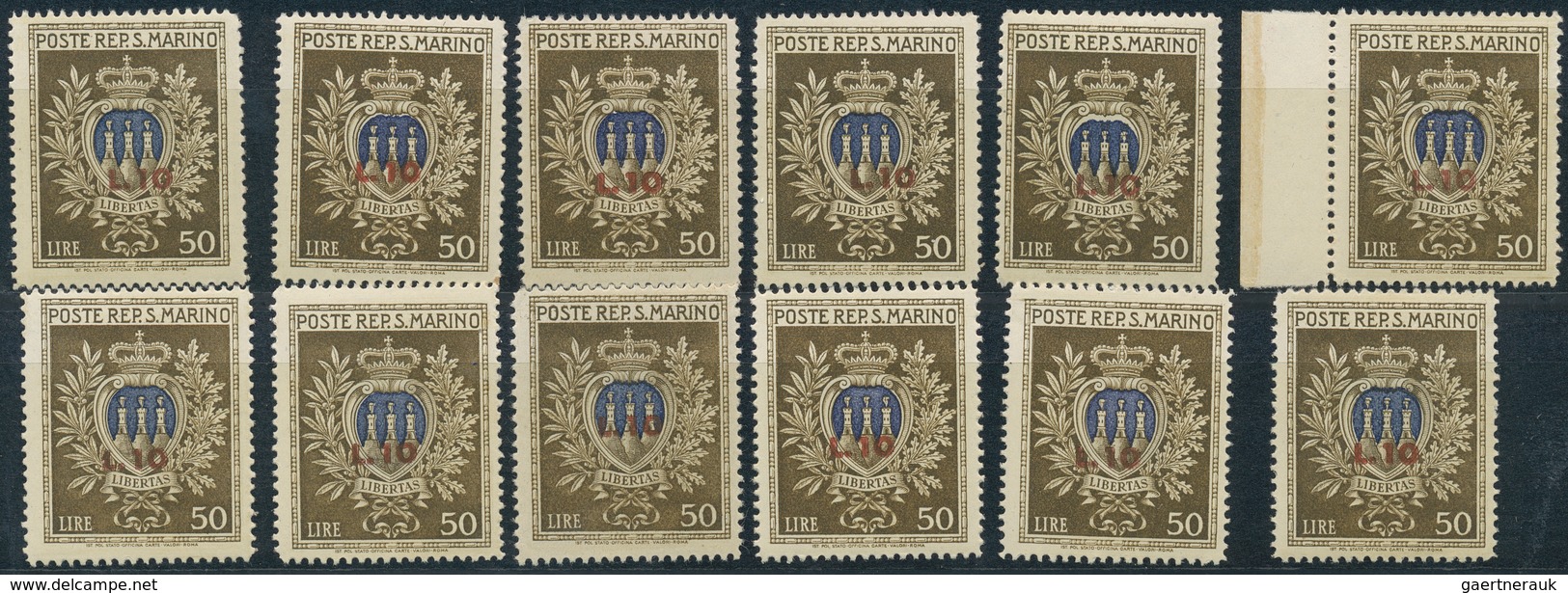 San Marino: 1946, Welfare, 100 X Sassone 297 Mint Never Hinged. Catalogue Value 5000.- €. - Other & Unclassified