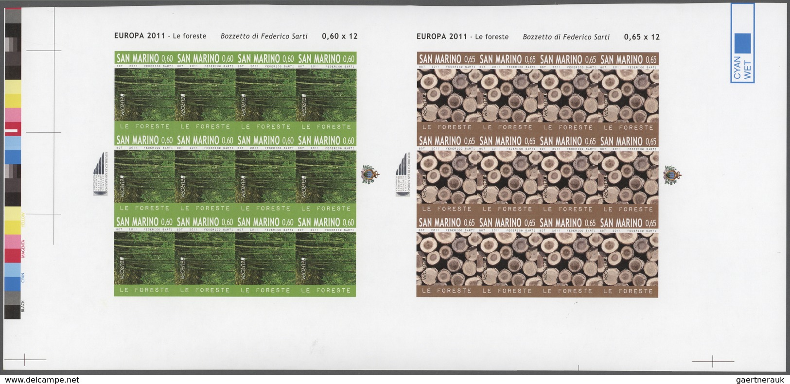 San Marino: 2011, Europa Cept "The Forest" 0.60€+0.65€, IMPERFORATE Gutter Proof Sheet With Two Pane - Andere & Zonder Classificatie