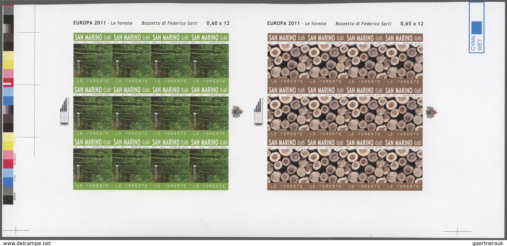 San Marino: 2011, Europa Cept "The Forest" 0.60€+0.65€, IMPERFORATE Gutter Proof Sheet With Two Pane - Sonstige & Ohne Zuordnung