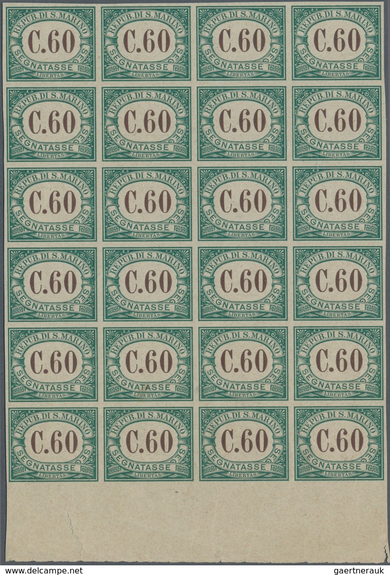 San Marino - Portomarken: 1897, 60c. Green/brown, Imperforate Proof On Unwatermarked Ungummed Paper, - Portomarken