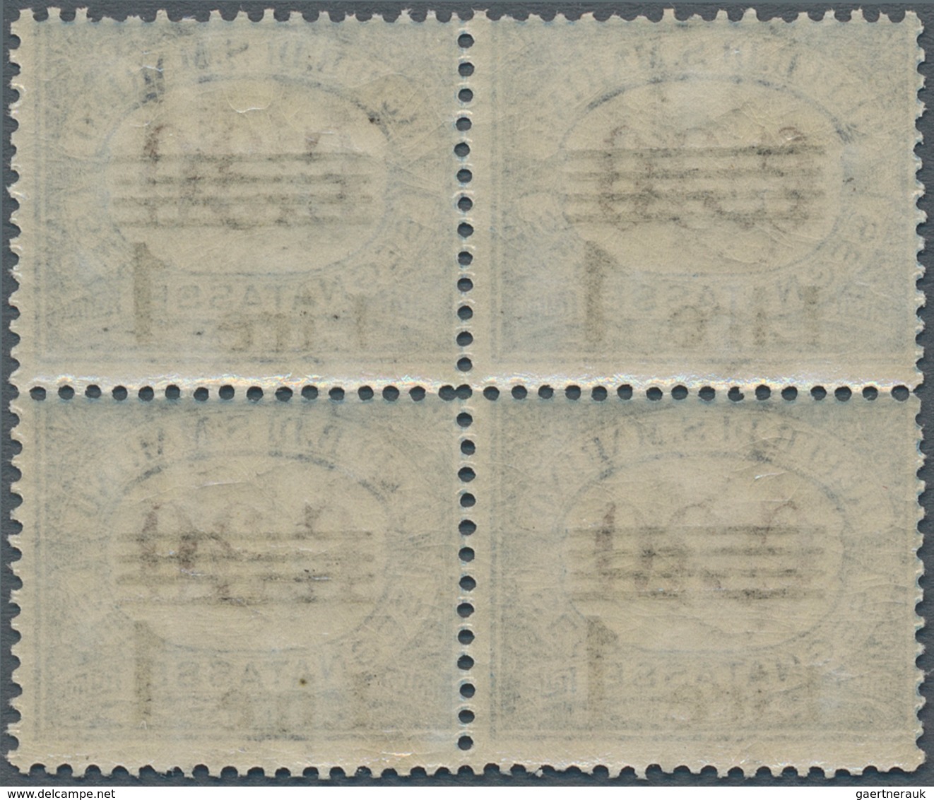 San Marino - Portomarken: 1936, Postage Due 30c. Blue/brown Surch. ‚Lire 1‘ Block Of Four, Mint Neve - Strafport