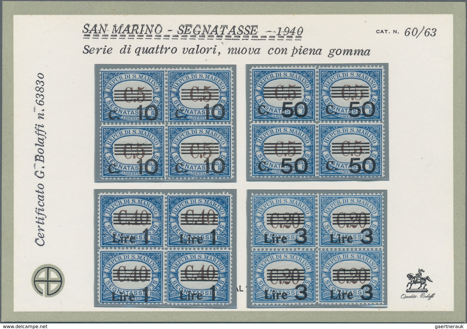 San Marino - Portomarken: 1940, Postage Due, Sassone 60-63 Well Centered Mint Never Hinged In Blocks - Strafport