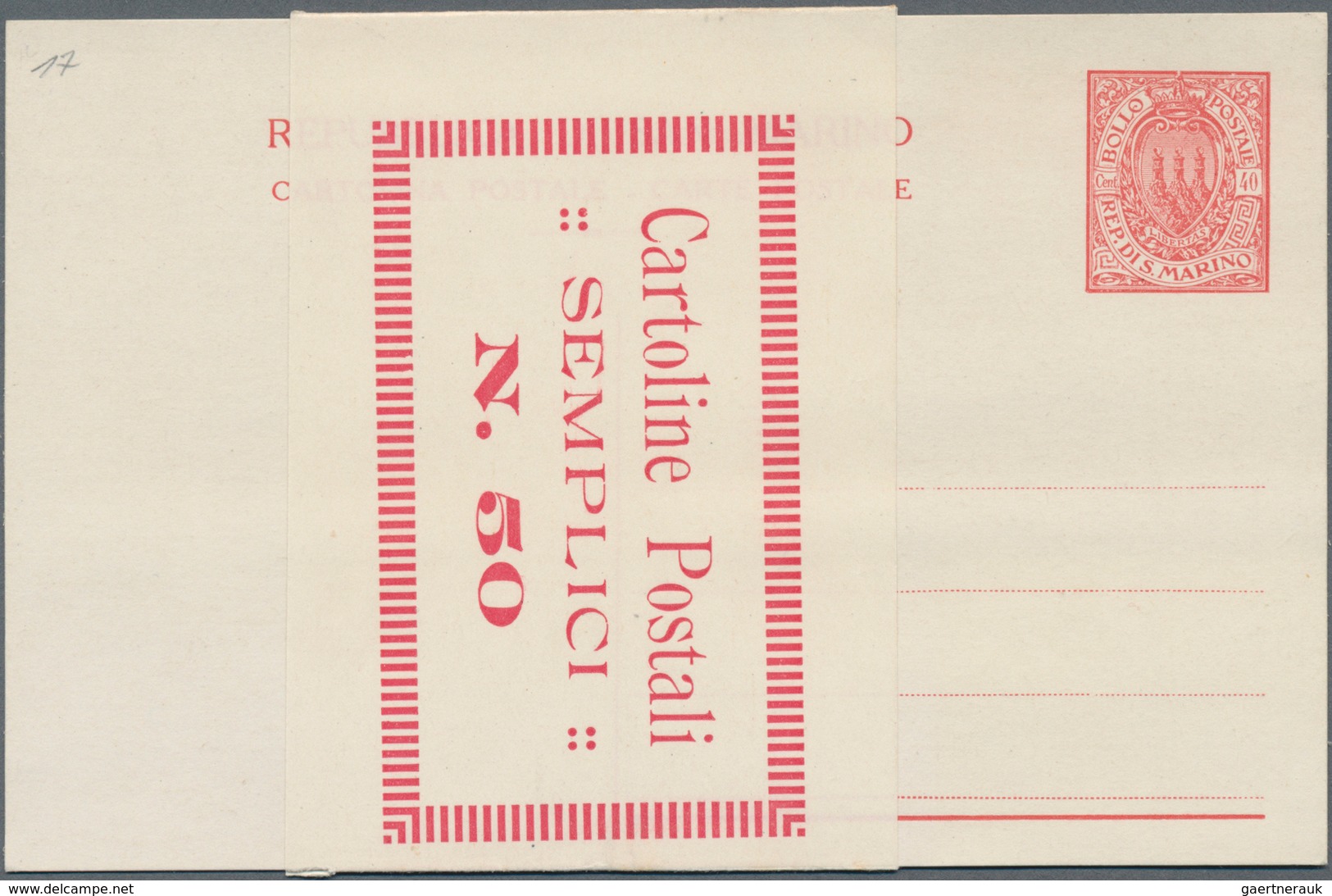 San Marino - Ganzsachen: 1925. 40 C Red Postal Stationery Card And 40 + 40 C Postal Stationery Doubl - Postwaardestukken