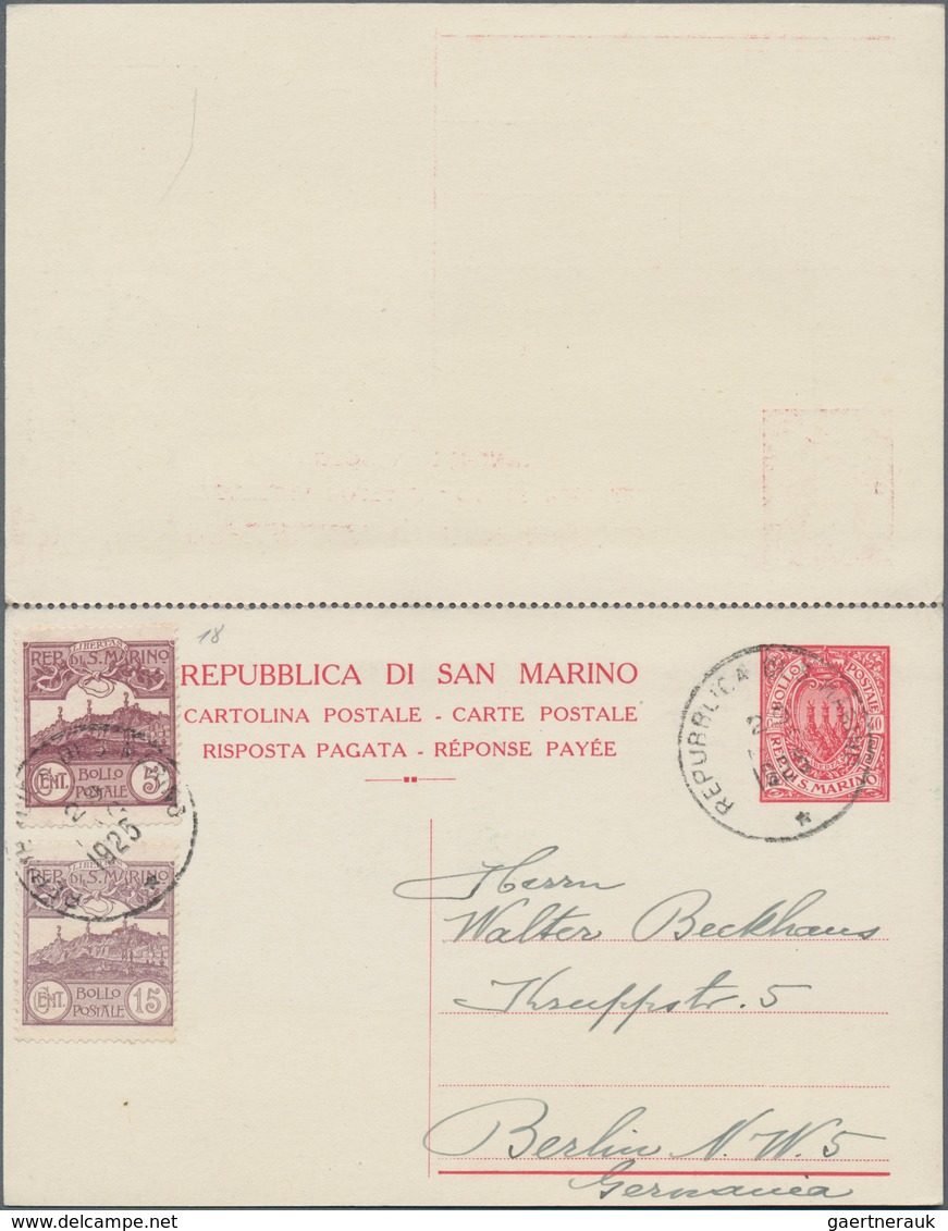 San Marino - Ganzsachen: 1925. 40 C Red Postal Stationery Card And 40 + 40 C Postal Stationery Doubl - Postwaardestukken