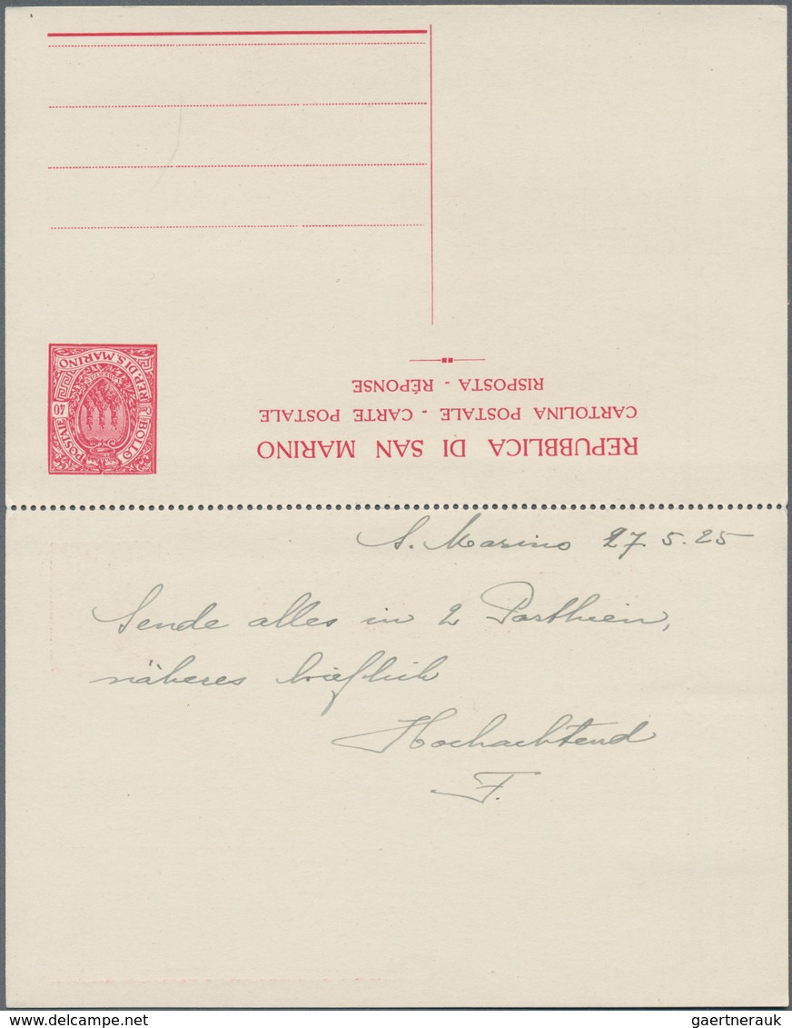 San Marino - Ganzsachen: 1925. 40 C Red Postal Stationery Card And 40 + 40 C Postal Stationery Doubl - Postwaardestukken