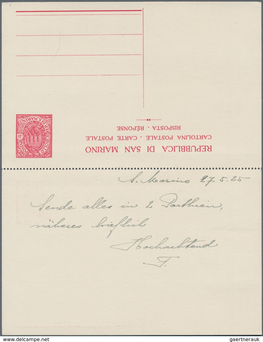 San Marino - Ganzsachen: 1925. 40 C Red Postal Stationery Card And 40 + 40 C Postal Stationery Doubl - Postal Stationery