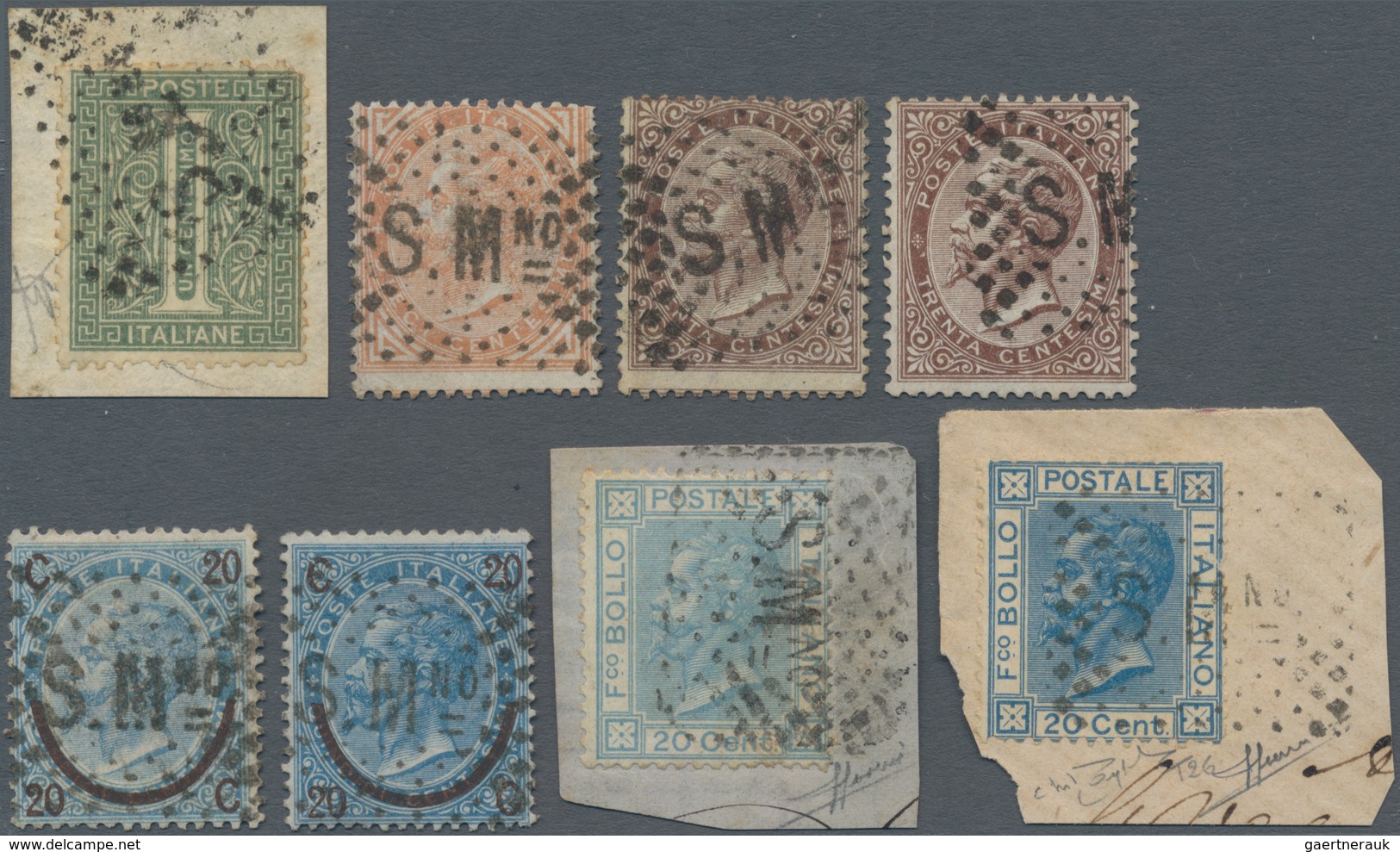 San Marino - Stempel: 1866/1870(ca). Nice Group Of 8 DLR Stamps (1 C London,10 C L, 30 C London And - Altri & Non Classificati