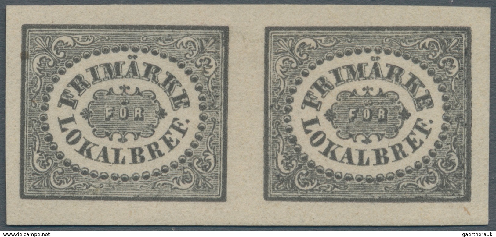 Schweden: 1871, Local Stamp, Imperforate Reprint, Horizontal Pair, Fresh Colour And Wide Margins, Un - Gebruikt