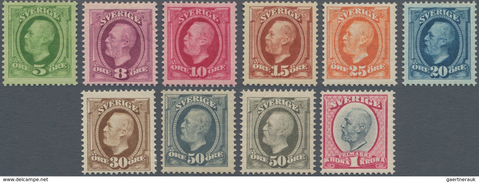 Schweden: 1891/1900, Oscar II. Definitives Set Of Ten Incl. Two Shades Of 50öre, Mint Hinged, Mi. € - Used Stamps