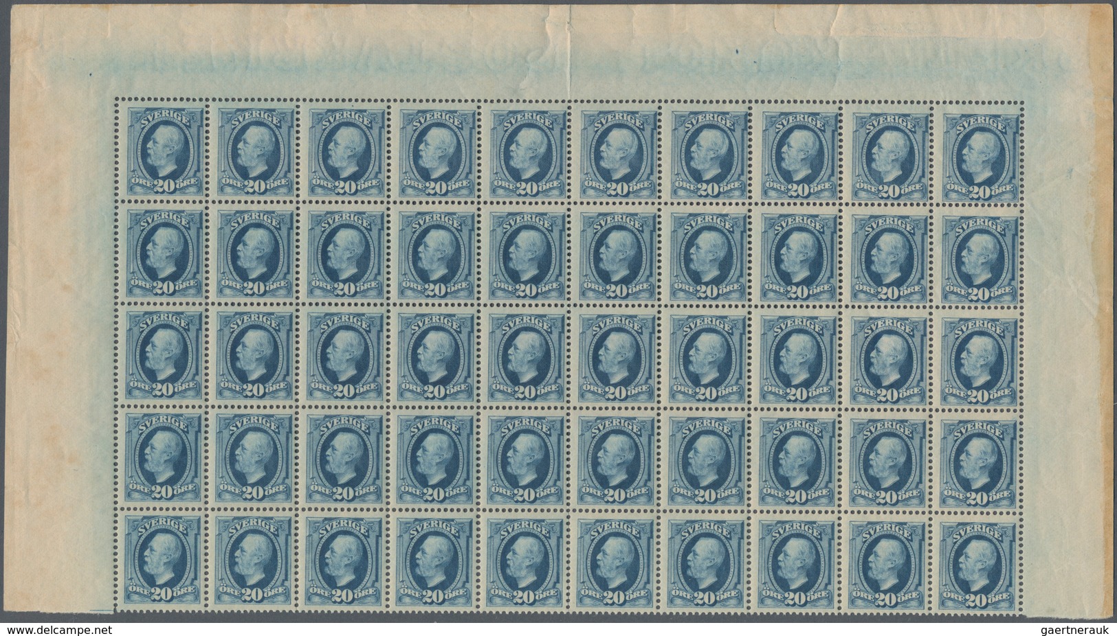 Schweden: 1911, Oscar II. Definitive 20öre Blue Without Watermark (except Marginal Wmk. ‚KUNGL POSTV - Gebruikt