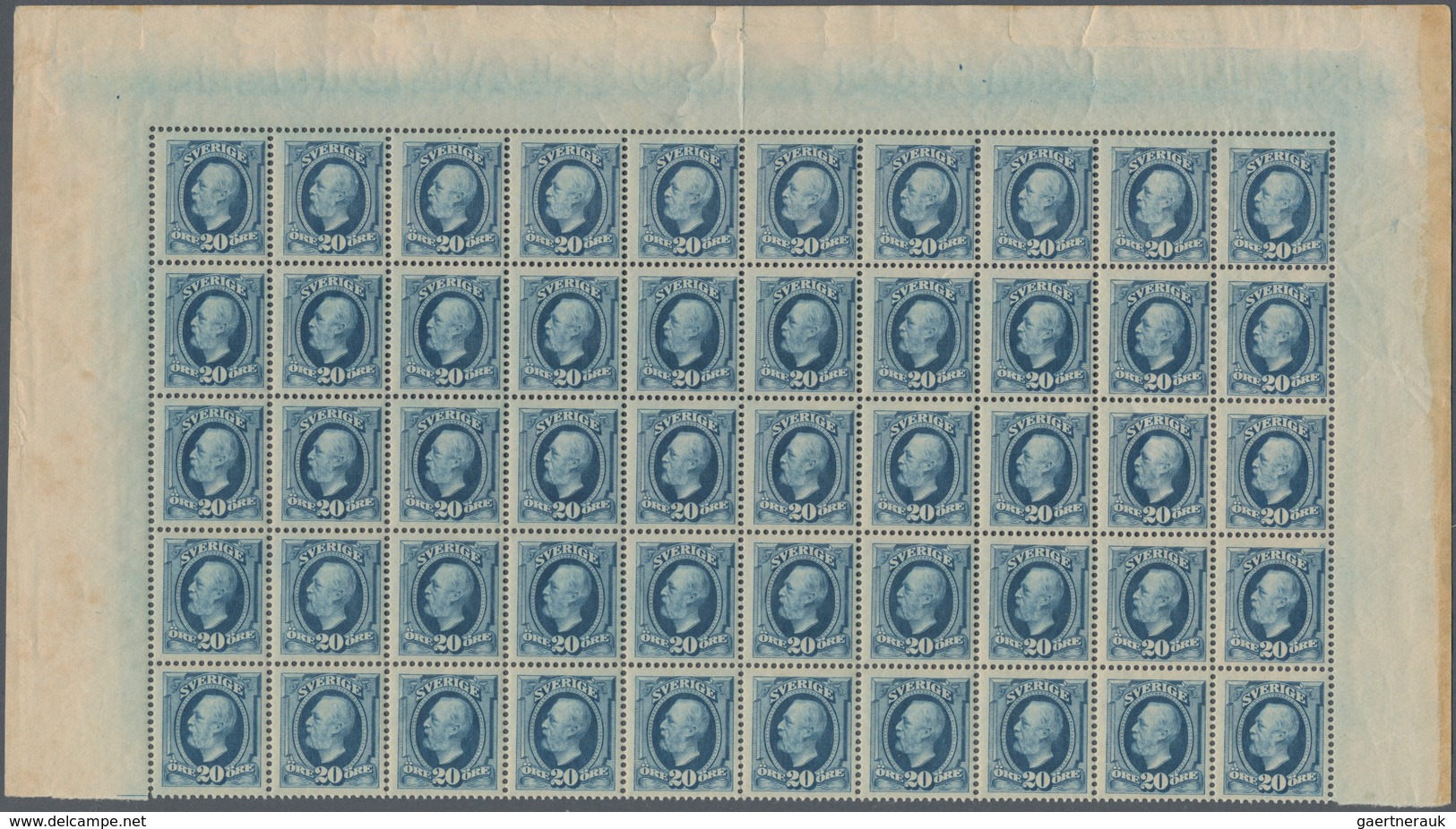 Schweden: 1911, Oscar II. Definitive 20öre Blue Without Watermark (except Marginal Wmk. ‚KUNGL POSTV - Used Stamps