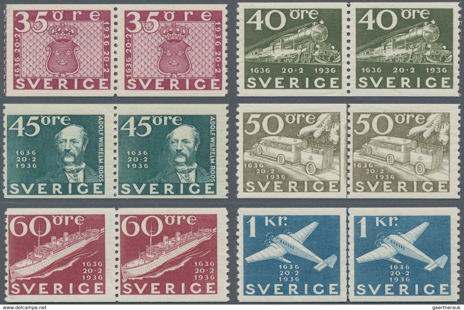 Schweden: 1936, Tercentenary Of Swedish Post Complete Set Of 12 Vertical Perforated Stamps In Horizo - Gebraucht