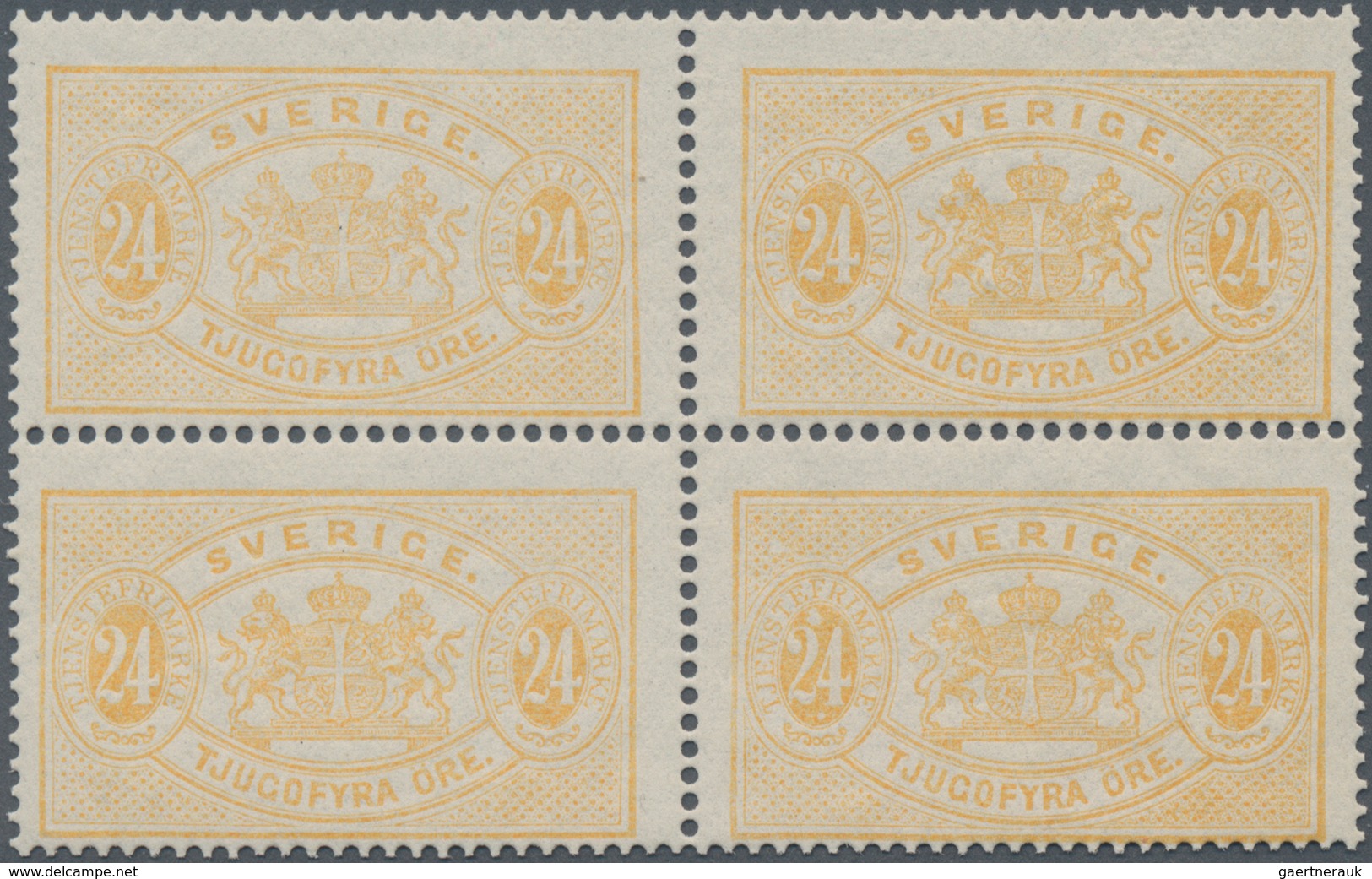 Schweden - Dienstmarken: 1874/1881, 24 Öre Yellow In Block Of Four, Mint Never Hinged - Dienstzegels