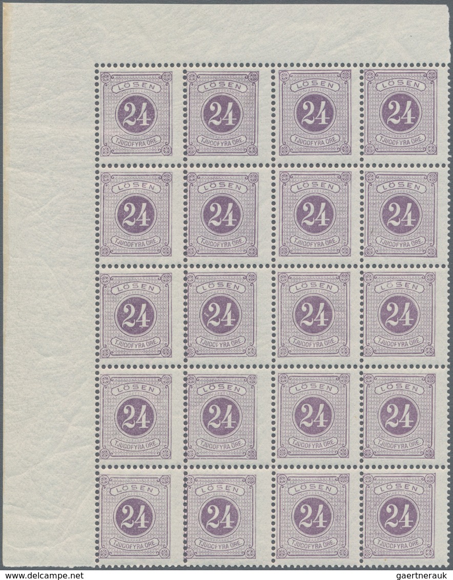 Schweden - Portomarken: 1882, Postage Due 24öre Violet Perf. 13 Block Of 20 From Upper Left Corner, - Strafport