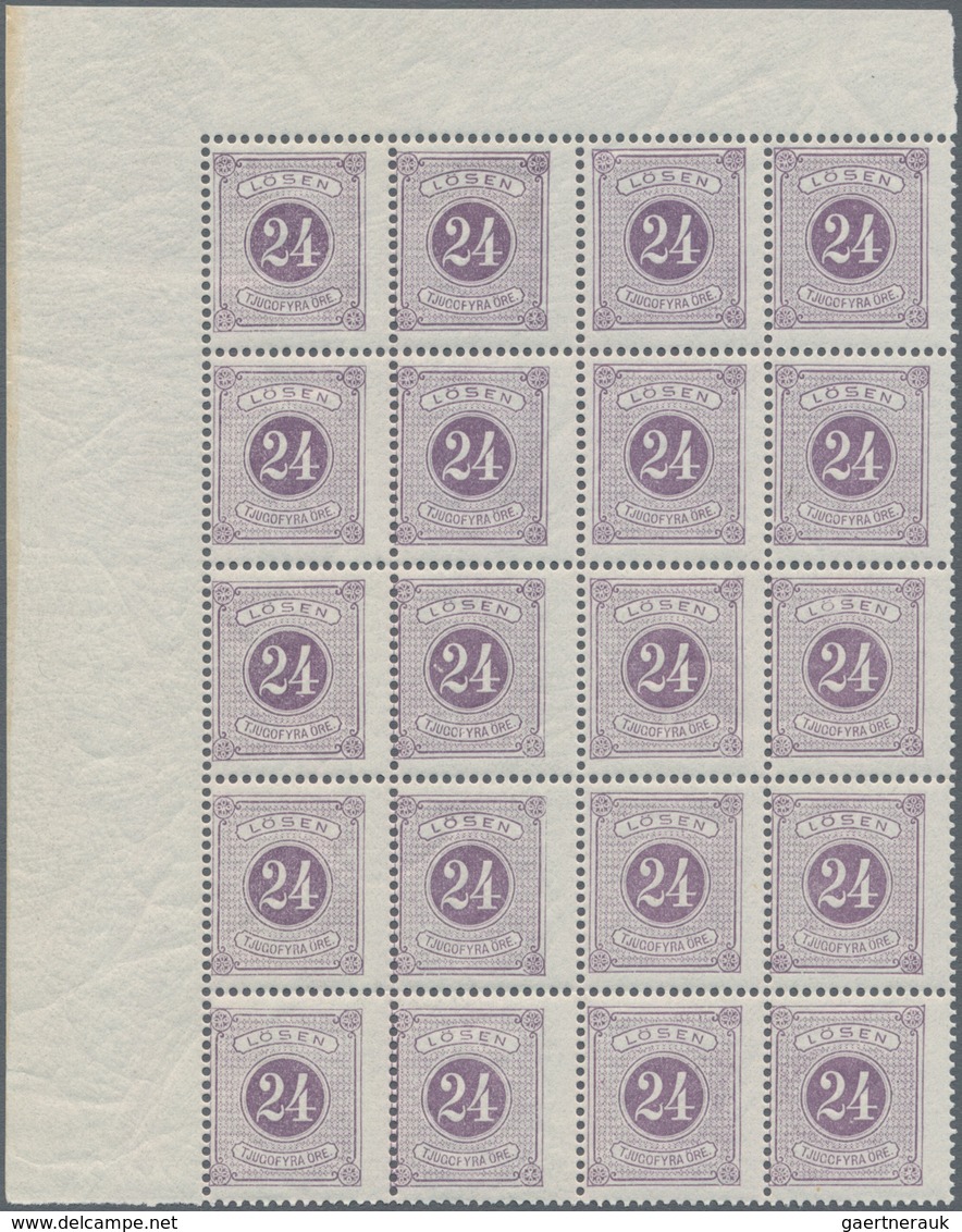 Schweden - Portomarken: 1882, Postage Due 24öre Violet Perf. 13 Block Of 20 From Upper Left Corner, - Postage Due