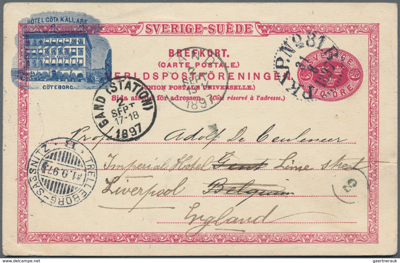 Schweden - Ganzsachen: 1889/1897, Two Postal Stationery Cards With Additional Private Hotel Printing - Postwaardestukken