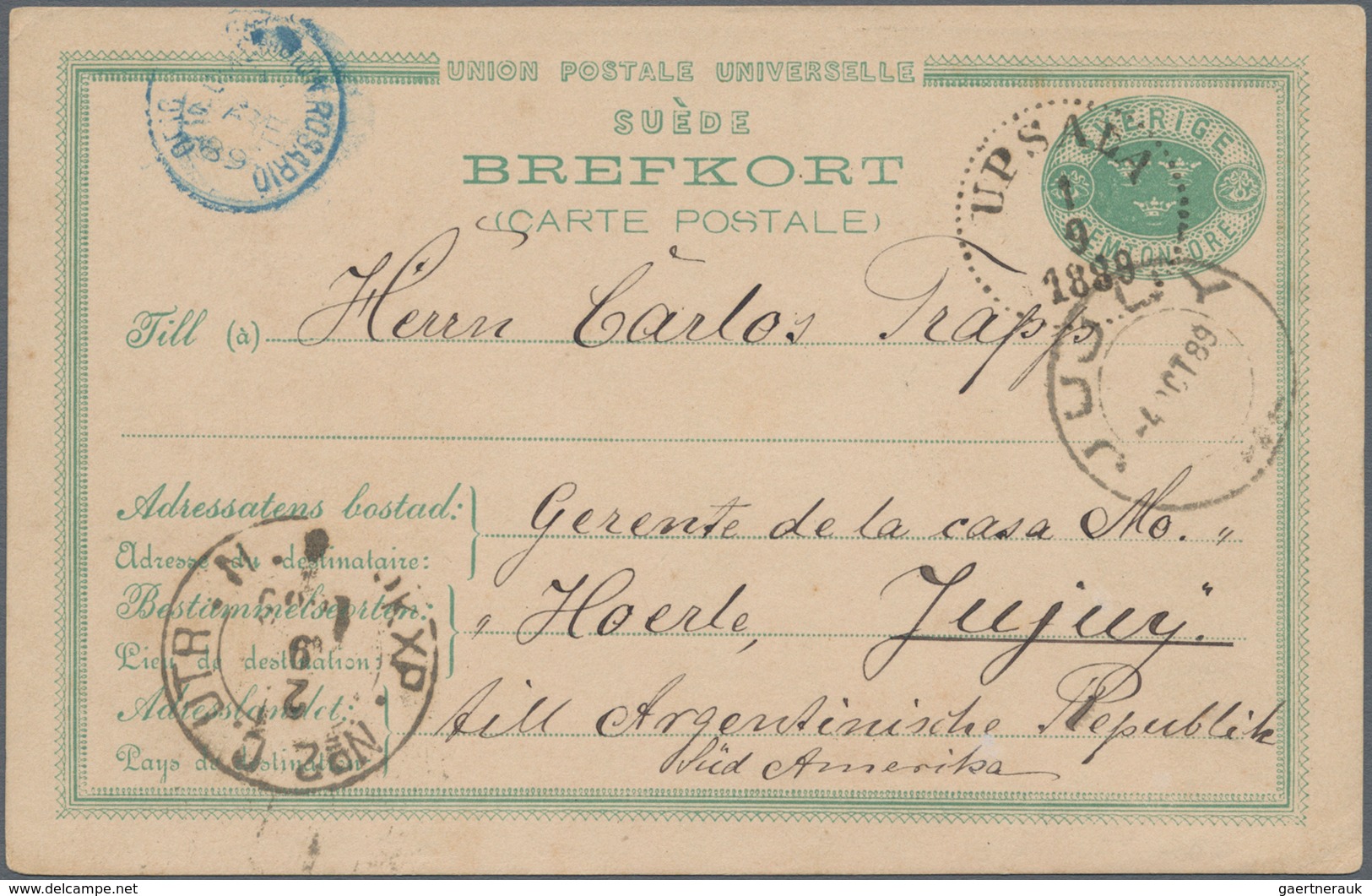 Schweden - Ganzsachen: 1889, Femton Öre Green Cancelled With Dot Circle Postmark "UPSALA" On Postal - Ganzsachen