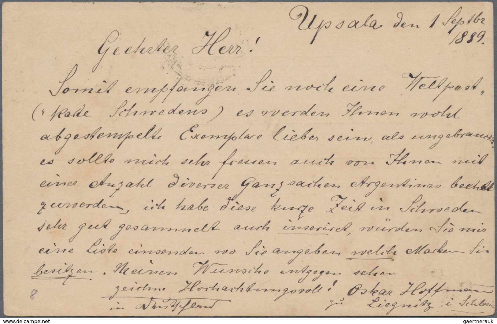 Schweden - Ganzsachen: 1889, Femton Öre Green Cancelled With Dot Circle Postmark "UPSALA" On Postal - Postal Stationery