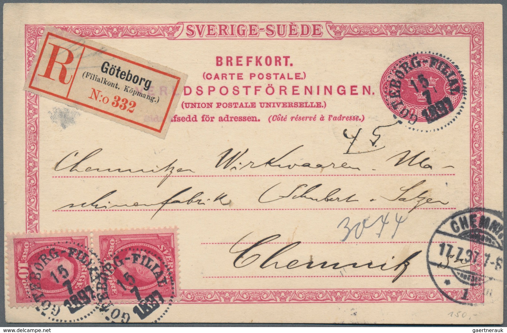 Schweden - Ganzsachen: 1889 Postal Stationery Card 10 øre, With Back-print Of A Farm Manufacturers, - Postwaardestukken