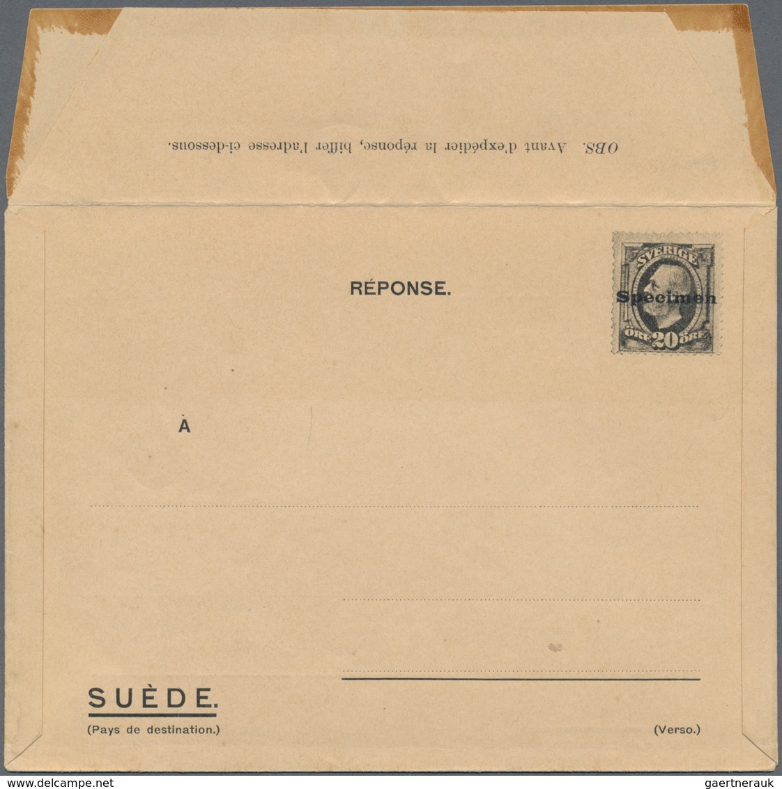 Schweden - Ganzsachen: 1906 Essay For A Postal Stationery Envelope With Reply Part 20+20 Ore Optd. S - Ganzsachen