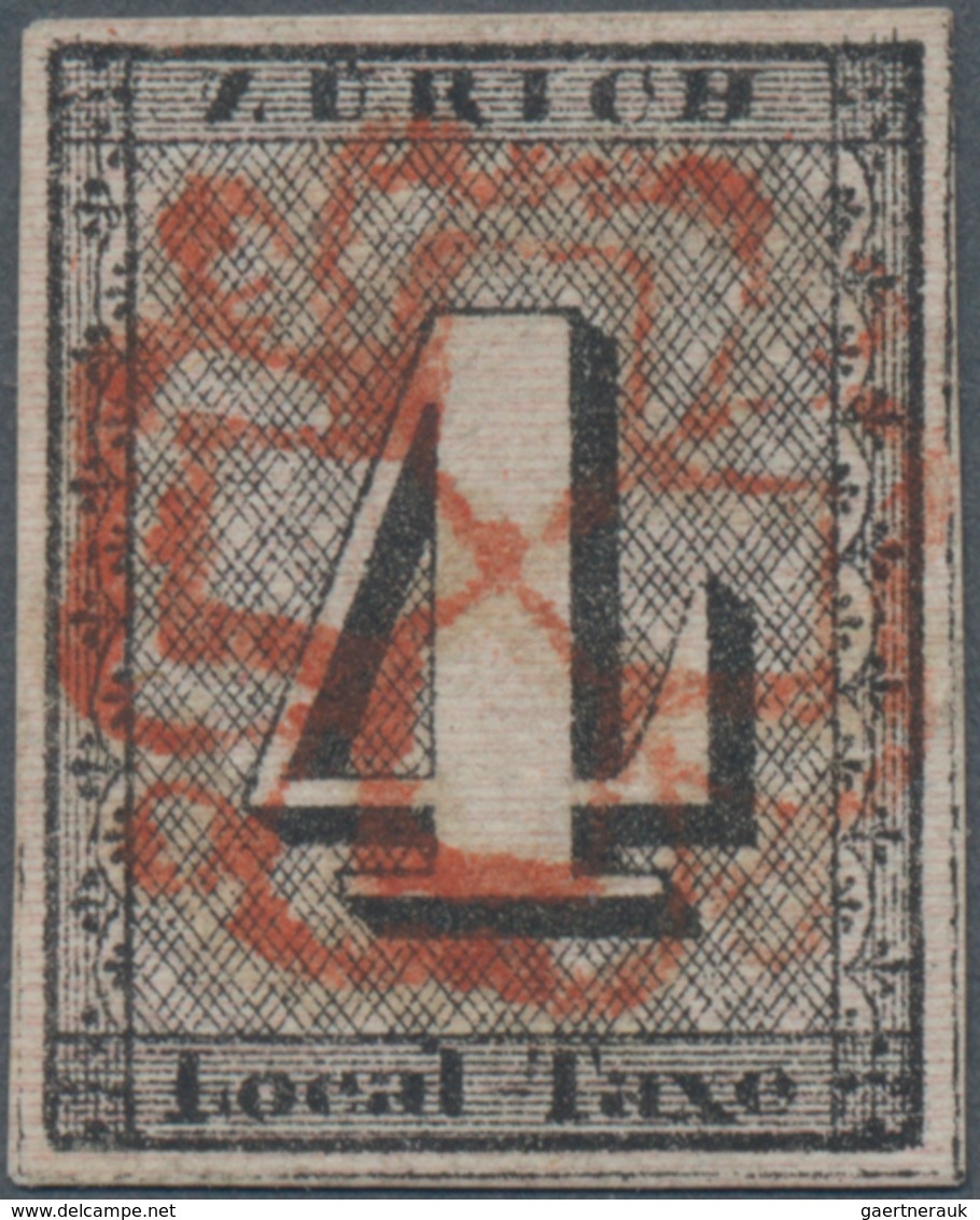 Schweiz - Zürich: 1843, 4 Rp Schwarz Mit Roter Rossette Als SPERATI-FÄLSCHUNG - 1843-1852 Federale & Kantonnale Postzegels