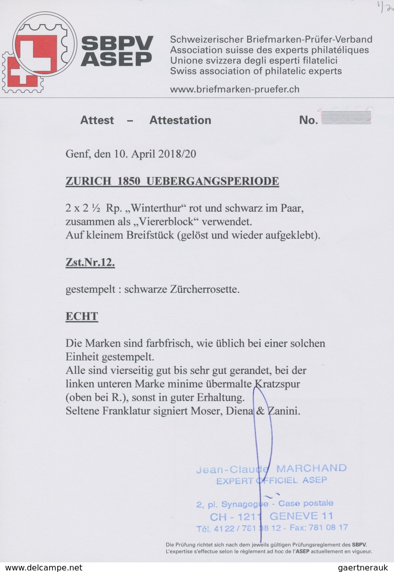 Schweiz: 1850, 2x 2½ Rp. "Winterthur" Rot Und Schwarz, Je Im Senkrechten Paar Als VIERERBLOCK Gekleb - Andere & Zonder Classificatie