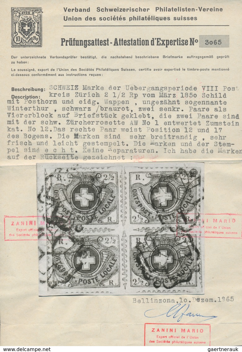 Schweiz: 1850, 2x 2½ Rp. "Winterthur" Rot Und Schwarz, Je Im Senkrechten Paar Als VIERERBLOCK Gekleb - Other & Unclassified