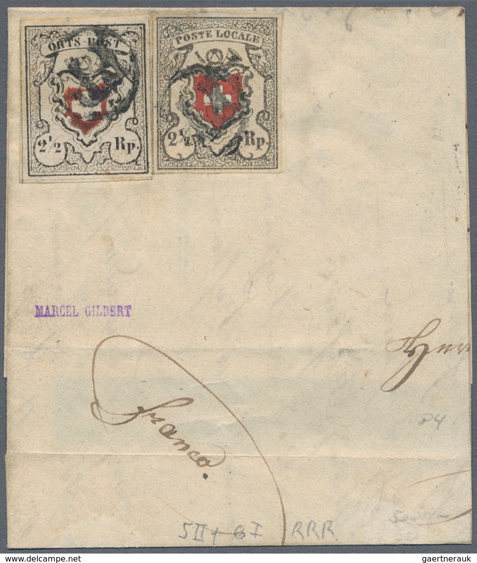 Schweiz: 1850 Ortspost 2½ Rp. Mit Kreuzeinfassung (Type 7) Zusammen Mit Poste Locale 2½ Rp. Ohne KE - Other & Unclassified