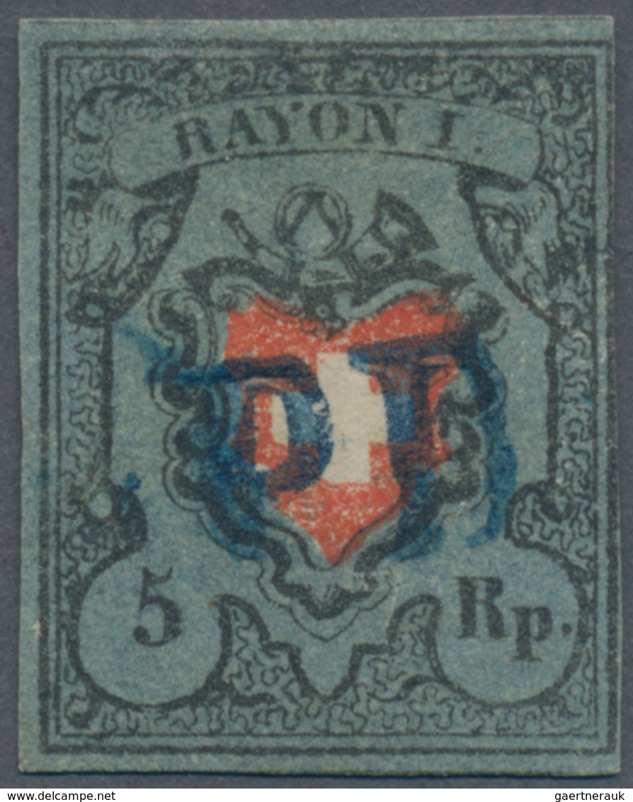Schweiz: 1850, Rayon 5 Rp. Dunkelblau Ohne Kreuzeinfassung, Sauber Gestempeltes Qualitätsstück, Befu - Other & Unclassified