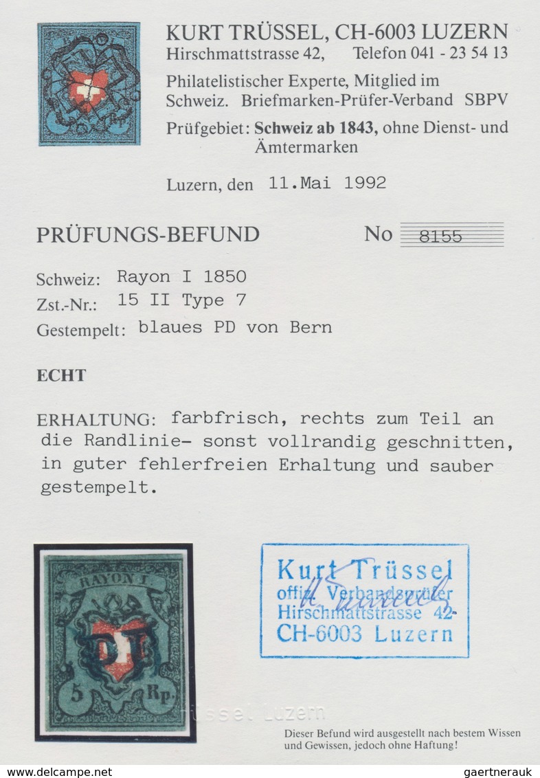Schweiz: 1850, Rayon 5 Rp. Dunkelblau Ohne Kreuzeinfassung, Sauber Gestempeltes Qualitätsstück, Befu - Sonstige & Ohne Zuordnung