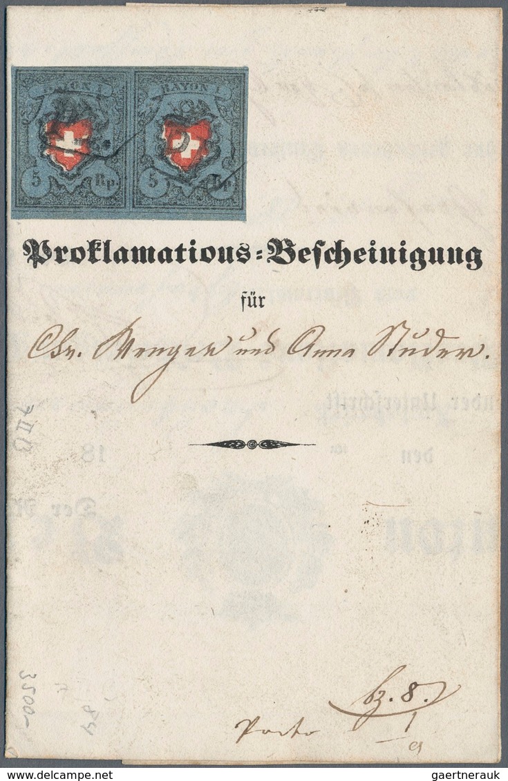 Schweiz: 1850 Rayon I 5 Rp. Schwarz/rot/dunkelblau, Mit Marmoriertem Blaudruck Und Ohne Kreuzeinfass - Other & Unclassified