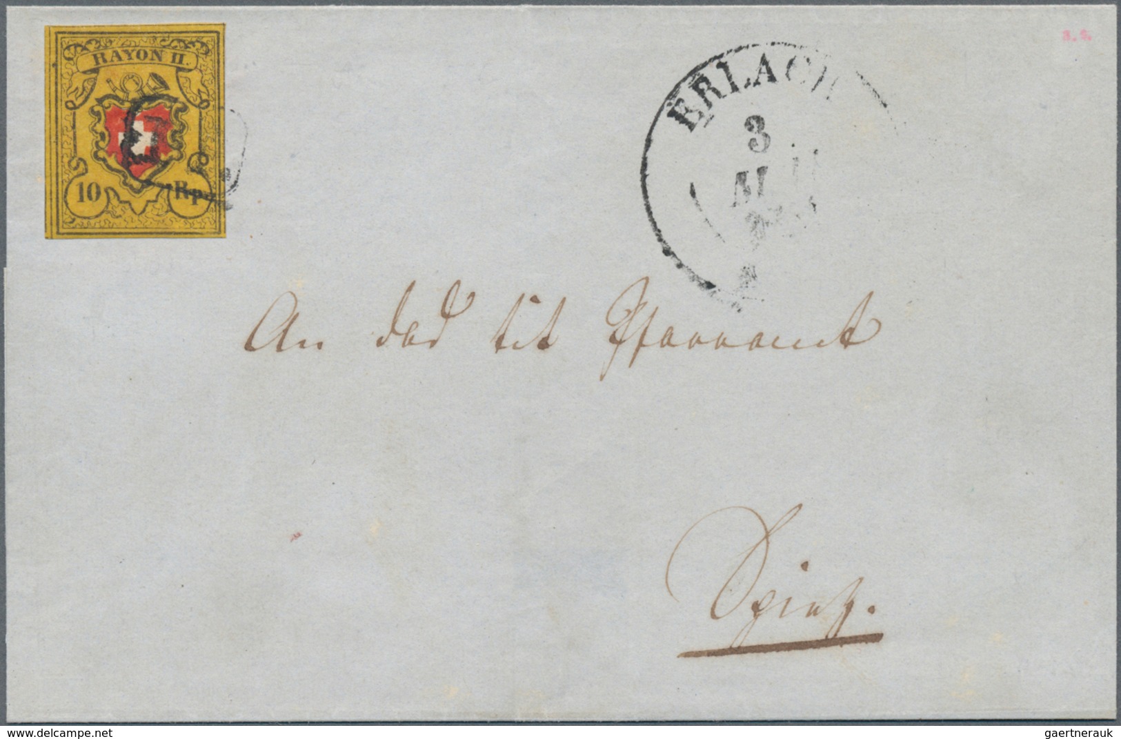 Schweiz: 1850 Rayon II 10 Rp. Schwarz/orangegelb/rot, Type 39, Stein A1-O, Plattenfehler 'Warzen' Am - Altri & Non Classificati