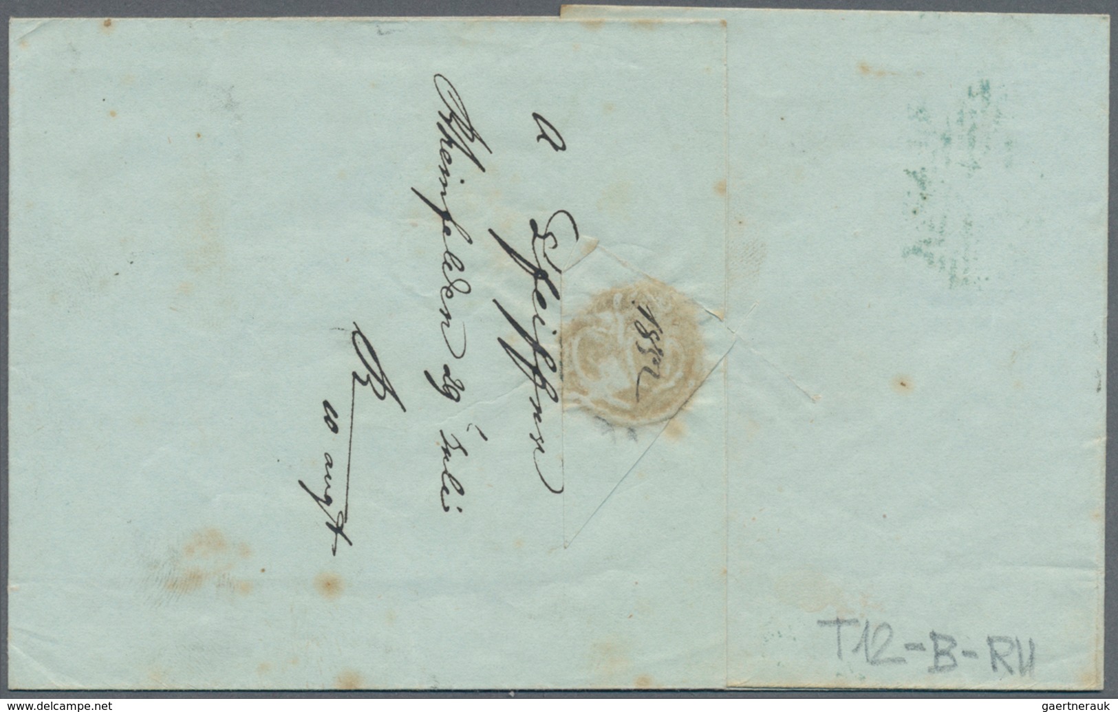 Schweiz: 1850, 10 Rp RAYON II Ohne Kreuzeinfassung, Type 16, Stein B-RU Auf Faltbrief Von RHEINFELDE - Sonstige & Ohne Zuordnung