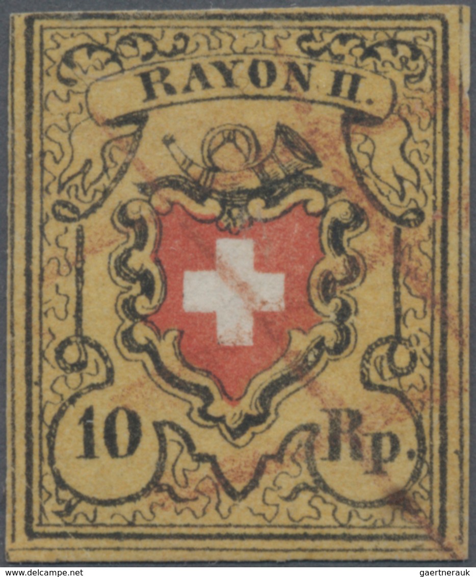 Schweiz: 1850 Rayon II 10 Rp. Schwarz/orangegelb/rot, Type 16 Vom Druckstein A1-U In Der Farbnuance - Other & Unclassified