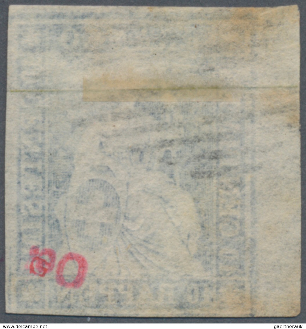 Schweiz: 1854, 10 Rp Blau Sitzende Helvetia, Sog. 'Strubel-Ausgabe', Auf Sehr Dünnem Münchener Papie - Other & Unclassified