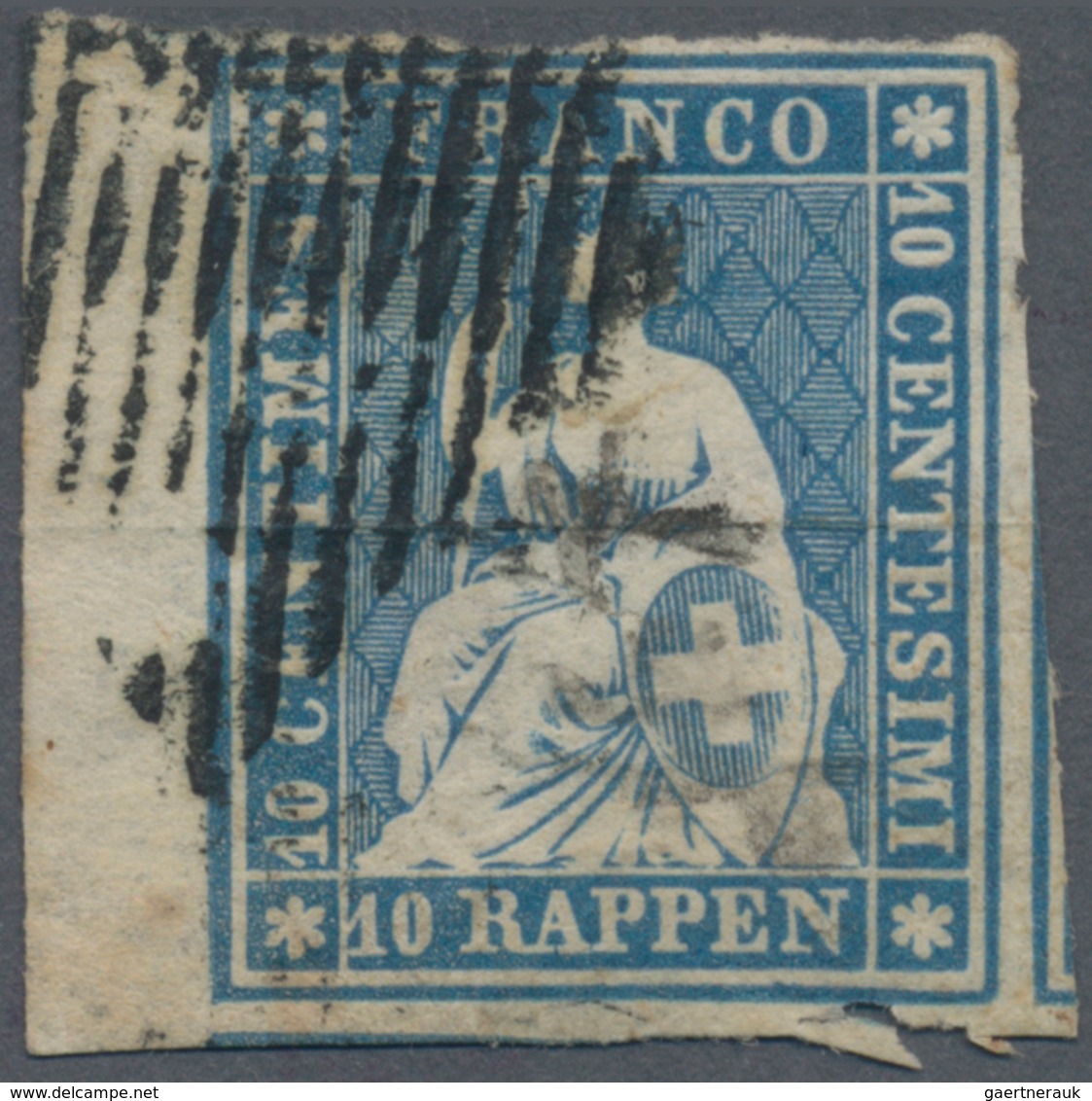 Schweiz: 1854, 10 Rp Preussischblau Sitzende Helvetia, Sog. 'Strubel-Ausgabe', Auf Dünnem Münchener - Other & Unclassified