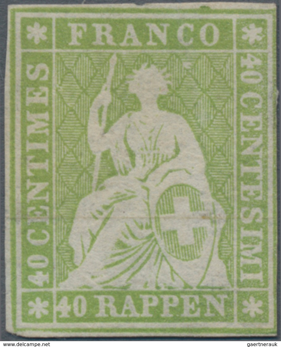 Schweiz: 1854, 40 Rappen Dunkelgelblichgrün Von Der 2. Auflage Des Münchner Druck, Ungebraucht Ohne - Andere & Zonder Classificatie