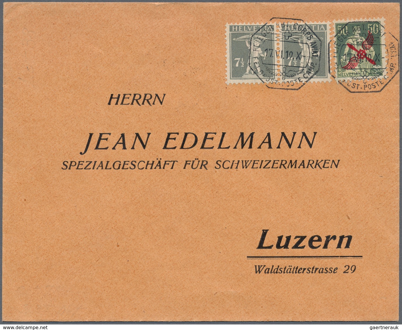 Schweiz: 1919, 50 C Dkl'grün/hellgrün 'Propelleraufdruck' U. 7 1/2 C Grau Tellknabe, Entwertet Mit O - Sonstige & Ohne Zuordnung