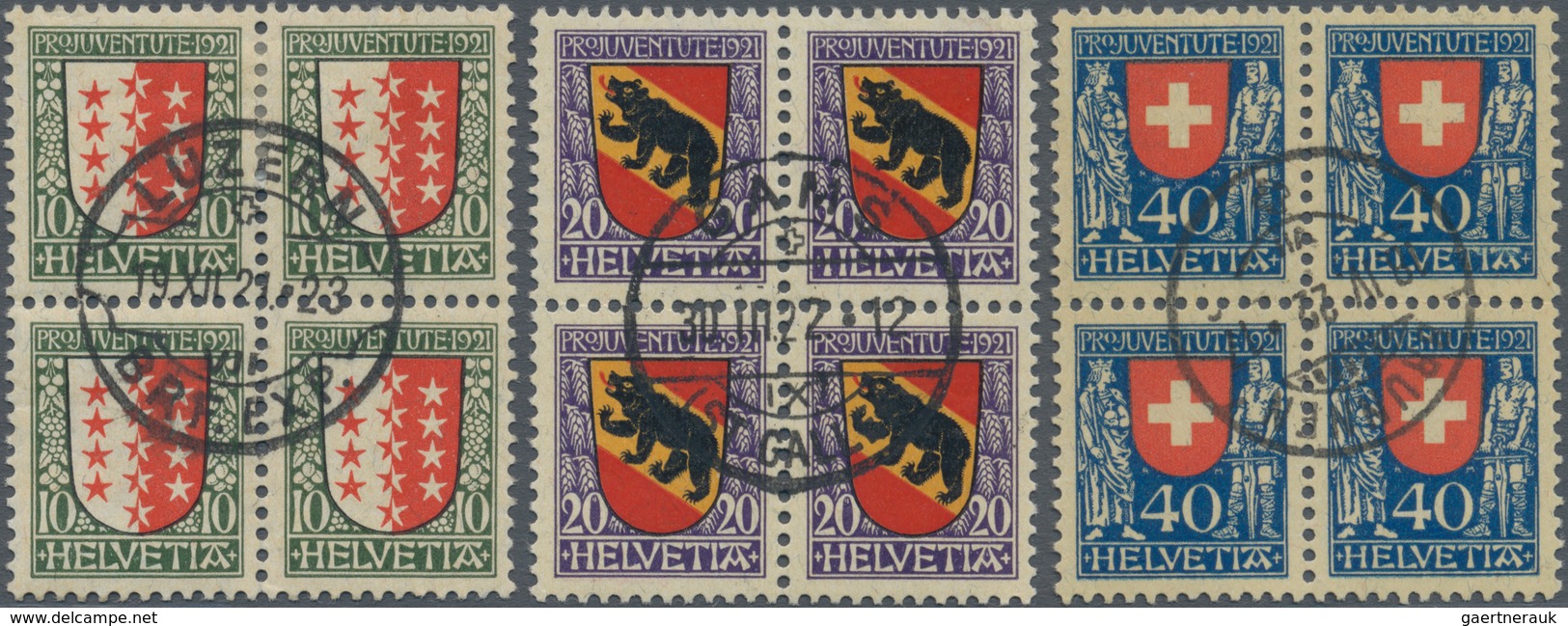 Schweiz: 1921 Pro Juventute: Kompletter Satz In Zentrisch Gestempelten Vierblocks, Jeder Block Gest. - Sonstige & Ohne Zuordnung