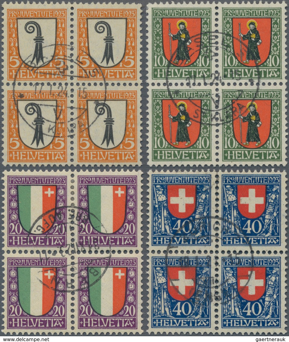 Schweiz: 1923 Pro Juventute: Kompletter Satz In Zentrisch Gestempelten Vierblocks, In Guter Erhaltun - Andere & Zonder Classificatie